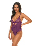 Oh La La Cheri Katana Mesh & Lace Teddy - Purple L/XL - Image 2