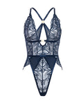 Oh La La Cheri Davina V-Plunge Embroidered Teddy w/Double Ring Charm - Navy LG - Image 4