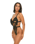Oh La La Cheri Annika Open Cup Teddy w/Fringe Detail - Black S/M