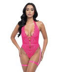 Oh La La Cheri Kahlia Lace Halter Top Teddy - Pink Yarrow L/XL