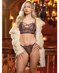 Oh La La Cheri Adela Embroidered Boned Bustier w/G-String 2 pc Set - Black/Pink LG - Image 4