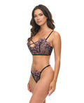 Oh La La Cheri Adela Embroidered Boned Bustier w/G-String 2 pc Set - Black/Pink MD - Image 2