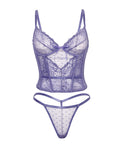 Oh La La Cheri Vanessa Lace & Mesh Bustier w/G-String - Purple 1X/2X - Image 4