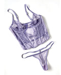 Oh La La Cheri Vanessa Lace & Mesh Bustier w/G-String - Purple 1X/2X - Image 5
