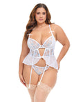 Oh La La Cheri Elena Floral Embroidered Bustier w/Ruffles & Matching Panty - White 2X - Image 5