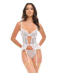 Oh La La Cheri Elena Floral Embroidered Bustier w/Ruffles & Matching Panty - White LG
