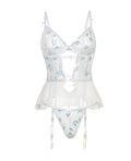 Oh La La Cheri Elena Floral Embroidered Bustier w/Ruffles & Matching Panty - White LG - Image 5