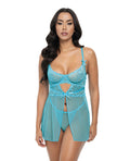 Oh La La Cheri Emma Floral Lace & Mesh Underwire Babydoll w/G-String 2 pc Set - Beach Blue MD
