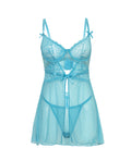 Oh La La Cheri Emma Floral Lace & Mesh Underwire Babydoll w/G-String 2 pc Set - Beach Blue SM - Image 4