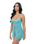 Oh La La Cheri Emma Floral Lace & Mesh Underwire Babydoll w/G-String 2 pc Set - Beach Blue XL - Image 2