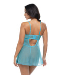 Oh La La Cheri Emma Floral Lace & Mesh Underwire Babydoll w/G-String 2 pc Set - Beach Blue XL - Image 3
