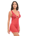 Oh La La Cheri Tiana Lace Babydoll w/Side Slits & Strap Details - Red L/XL - Image 2