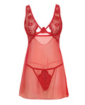 Oh La La Cheri Tiana Lace Babydoll w/Side Slits & Strap Details - Red S/M - Image 5