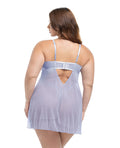 Oh La La Cheri Elsie Lace & Mesh Underwire Babydoll w/G-String 2 pc Set - Brunnera Blue 1X/2X - Image 2