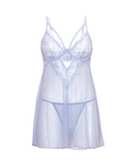 Oh La La Cheri Elsie Lace & Mesh Underwire Babydoll w/G-String 2 pc Set - Brunnera Blue 1X/2X - Image 3
