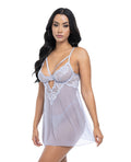 Oh La La Cheri Elsie Lace & Mesh Underwire Babydoll w/G-String 2 pc Set - Brunnera Blue L/XL - Image 2