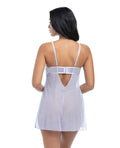 Oh La La Cheri Elsie Lace & Mesh Underwire Babydoll w/G-String 2 pc Set - Brunnera Blue L/XL - Image 3