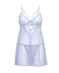 Oh La La Cheri Elsie Lace & Mesh Underwire Babydoll w/G-String 2 pc Set - Brunnera Blue L/XL - Image 4
