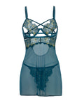 Oh La La Cheri Daphne Lace & Mesh Babydoll w/Embroidered Details & Crossing Elastics - Blue SM - Image 5