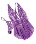 Oh La La Cheri Harmony V-Plunge Lace & Mesh Babydoll w/G-String - Purple 1X/2X - Image 2