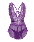 Oh La La Cheri Harmony V-Plunge Lace & Mesh Babydoll w/G-String - Purple L/XL - Image 5