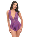 Oh La La Cheri Harmony V-Plunge Lace & Mesh Babydoll w/G-String - Purple S/M - Image 6
