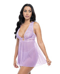 Oh La La Cheri Stassi Lace & Mesh Babydoll w/G-String 2 pc Set - Lavender L/XL - Image 2