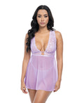 Oh La La Cheri Stassi Lace & Mesh Babydoll w/G-String 2 pc Set - Lavender S/M