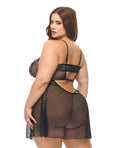Oh La La Cheri Adela Embroidered Boned Lace and Mesh Babydoll w/G-String 2 pc Set - Black/Pink 1X - Image 2