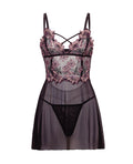 Oh La La Cheri Adela Embroidered Boned Lace and Mesh Babydoll w/G-String 2 pc Set - Black/Pink 1X - Image 3