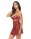 Oh La La Cheri Arielle Unlined Underwire Lace Babydoll w/G-String - Burgundy S/M - Image 2