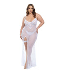 Oh La La Cheri Livia Dot Mesh & Lace Underwire Gown & Garter 2 pc Set - White 1X/2X