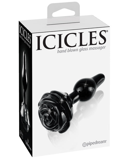Icicles Icicles No. 77 Hand Blown Glass Rose Butt Plug - Black