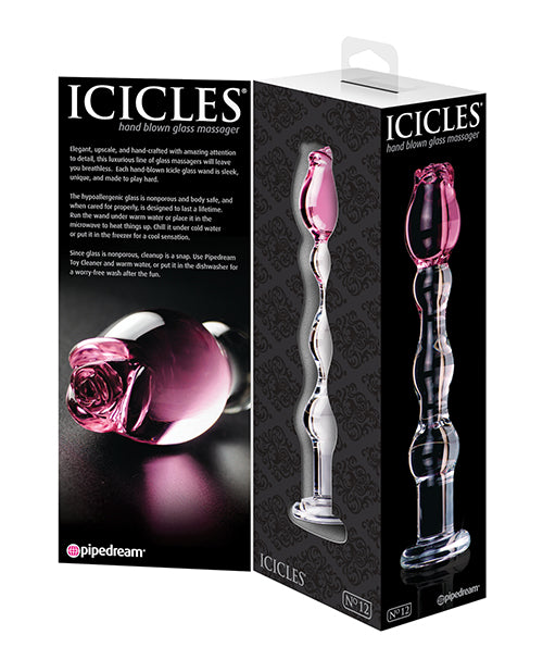 Icicles Icicles No. 12 Hand Blown Glass Massager - Clear w/Rose Tip
