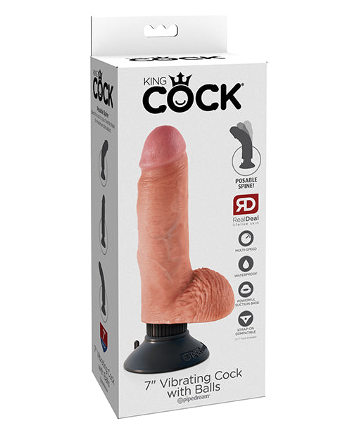 King Cock King Cock 7" Vibrating Cock w/Balls - Flesh
