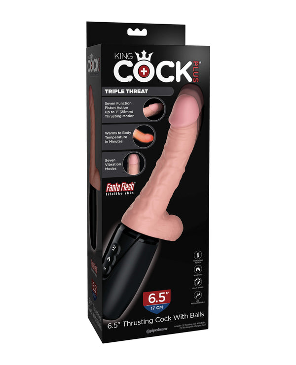 King Cock King Cock Plus Thrusting, Warming & Vibrating 6.5" Triple Threat Dong