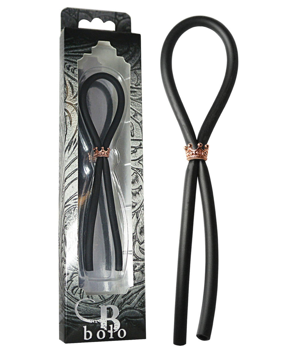 Bolo Bolo Silicone Lasso w/Rose Gold Crown Slider Ring - Black