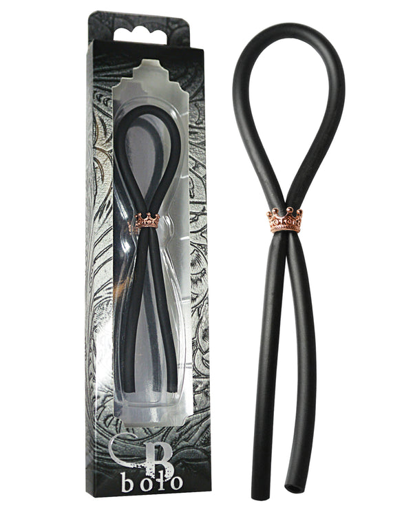Bolo Bolo Silicone Lasso w/Rose Gold Crown Slider Ring - Black