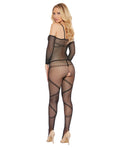 Popsi Lingerie Crotchless, Fishnet, Printed Spaghetti Strap Bodystocking Black O/S - Image 2