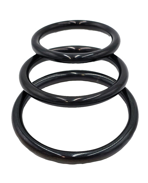 Rouge Rouge Black Stainless Steel 3 Piece Cock Ring Set - Black