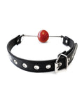 Rouge Rouge Leather Ball Gag with Stainless Steel Rod and Removable Ball - Black with Red - Image 2