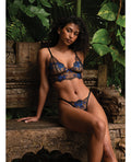 Roma Confidential After Midnight Lace Embroidered Metallic Peony Bralette & Thong 2 pc Set - Black/Blue LG - Image 3