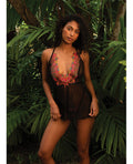 Roma Confidential Midnight Rose Multicolor Floral Embroidered Lace Baby Doll - Black/Hot Pink MD - Image 2