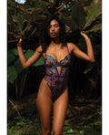 Roma Confidential Electric Shimmer Metallic Two-Tone Floral Embroidered Lace & Satin Teddy - Violet MD - Image 2