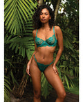 Roma Confidential Electric Crush Metallic Floral Embroidered Lace Bra & Thong 2 pc Set - Teal MD - Image 3