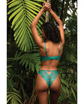 Roma Confidential Electric Crush Metallic Floral Embroidered Lace Bra & Thong 2 pc Set - Teal XL - Image 4
