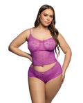 Roma Confidential Lacy Lounger Floral Lace Camisole w/Matching Shorts - Fuchsia 1X/2X