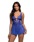 Roma Confidential Enchanted Dream Lace & Mesh Baby Doll w/Chantilly Stretch Thong - Cobalt Blue L/XL