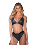 Playboy by Roma Playboy Disco Fever Rhinestone Bralette w/Thong 2 pc Set - Black SM