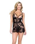 Roma Confidential Femme Fatale Scalloped Eyelash Lace & Mesh Chemise & Thong Black SM